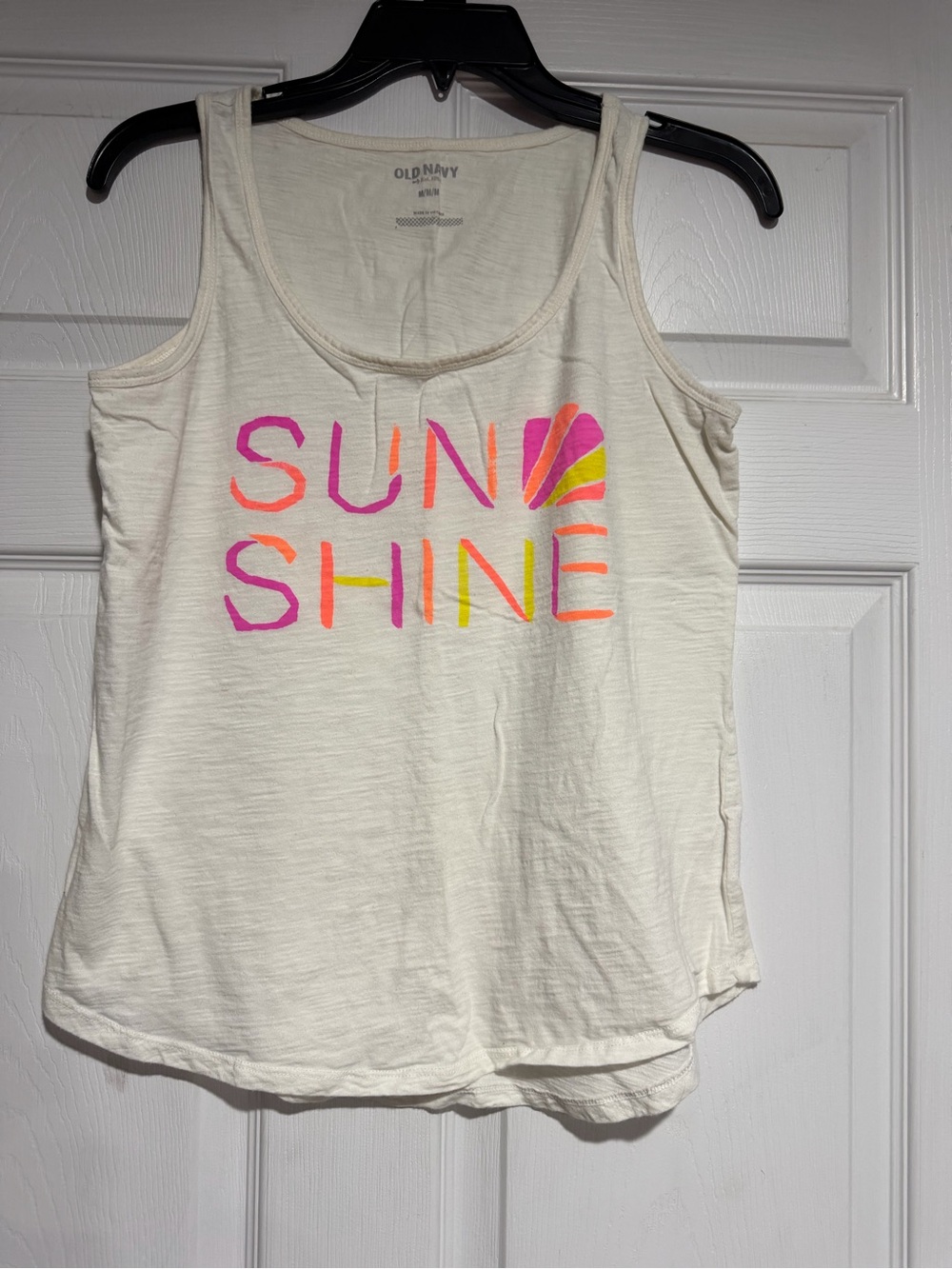Old Navy Cream Tank Top with Pink, Orange and Yellow 'SUNSHINE' Graphic